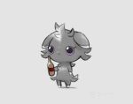  bottle closed_mouth commentary do9bessa english_commentary espurr full_body gen_6_pokemon grey_background holding holding_bottle no_humans pokemon pokemon_(creature) solo standing violet_eyes 