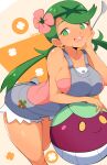  1girl breasts dark-skinned_female dark_skin green_eyes green_hair highres jellcaps large_breasts long_hair looking_at_viewer mallow_(pokemon) open_mouth pokemon pokemon_(game) pokemon_sm smile twintails 