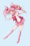  1girl bishoujo_senshi_sailor_moon bow chibi_usa choker earrings gloves hair_cones jewelry long_hair looking_at_viewer ma-hain-scarlet magical_girl open_mouth pink_hair pink_sailor_collar red_eyes sailor_collar sailor_senshi_uniform simple_background skirt smile solo twintails 