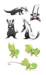  black_eyes claws closed_mouth commentary do9bessa english_commentary frown galarian_form galarian_linoone gen_3_pokemon gen_8_pokemon highres kecleon multiple_views no_humans pokemon pokemon_(creature) standing tongue tongue_out 