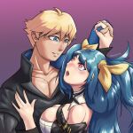  absurdres blonde_pubic_hair blue_eyes blue_hair couple dancer dizzy_(guilty_gear) guilty_gear guilty_gear_strive highres husband_and_wife_and_wife ky_kiske long_hair long_sleeves looking_at_another red_eyes 