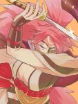  baiken breasts eyepatch fighting_stance guilty_gear guilty_gear_xrd highres holding holding_sword holding_weapon japanese_clothes kataginu katana kimono long_hair looking_at_viewer pink_eyes ponytail samurai sword weapon 