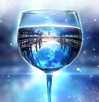  1other blue_theme clouds cup dock drinking_glass full_moon horizon lens_flare moon night night_sky original reflection scenery sky smile_(qd4nsvik) solo sparkle standing star_(sky) water 