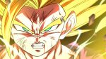  1boy angry aura battle_damage blonde_hair blood blood_from_mouth blood_on_face clenched_teeth dougi dragon_ball dragon_ball_z electricity green_eyes looking_at_viewer male_focus rom_(20) solo son_gohan spiky_hair super_saiyan super_saiyan_2 teeth torn_clothes upper_body 