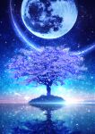  branch cherry_blossoms clouds full_moon grass highres horizon lens_flare moon night night_sky original reflection scenery sky smile_(qd4nsvik) sparkle star_(sky) tree water_world 