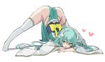  100 1girl ass dragon_horns eyebrows_visible_through_hair fate/grand_order fate_(series) green_hair heart horns jack-o&#039;_challenge japanese_clothes kimono kiyohime_(fate) long_hair obi sash shadow simple_background solo spread_legs thigh-highs top-down_bottom-up white_background white_legwear wide_sleeves yellow_eyes 