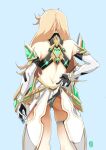  1girl ass automatic_giraffe back_cutout blonde_hair butt_crack clothes_lift clothing_cutout detached_sleeves from_behind gloves long_hair miniskirt mythra_(xenoblade) panties pleated_skirt skirt skirt_lift solo standing thigh_gap thigh_strap tiara underwear xenoblade_chronicles_(series) xenoblade_chronicles_2 