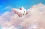  :d closed_eyes clouds commentary_request day flying full_body gen_4_pokemon highres no_humans open_mouth outdoors pokemon pokemon_(creature) sky smile solo togekiss tongue uninori 
