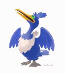  bird closed_eyes commentary_request cramorant full_body gen_8_pokemon highres no_humans open_mouth pokemon pokemon_(creature) signature simple_background solo standing uninori white_background 