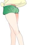  1girl commentary_request floral_print green_shorts hagetapo kneepits legs pokemon pokemon_(game) pokemon_sm selene_(pokemon) shirt short_shorts shorts simple_background solo tied_shirt white_background yellow_shirt 