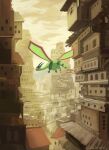  building clouds commentary_request day flygon flying gen_3_pokemon highres no_humans outdoors pokemon pokemon_(creature) signature sky solo uninori 