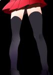  1girl black_background black_footwear black_legwear commentary_request from_behind hagetapo kneepits legs pleated_skirt pokemon pokemon_(game) pokemon_xy red_skirt serena_(pokemon) shoes simple_background skirt sneakers solo thigh-highs 