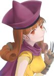  1girl alena_(dq4) breasts cape chil0107 claws closed_mouth curly_hair dragon_quest dragon_quest_iv gloves hat highres long_hair looking_at_viewer orange_hair red_eyes simple_background smile solo tokuhonnti_ru white_background 