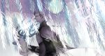  1boy animal black_gloves brown_hair cape deer elion_the_king_of_spirits flower gloves kai28 lens_flare male_focus pixiv_fantasia pixiv_fantasia_last_saga pointy_ears profile solo upper_body wisteria 