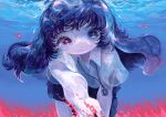  1girl bangs black_hair collared_shirt floating_hair highres leaning_forward long_hair looking_at_viewer no_nose original shirt sizucomaru solo underwater white_shirt 