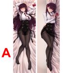 1girl arms_up bangs bed_sheet black_legwear black_skirt blunt_bangs blush box breasts buttons closed_mouth collared_shirt dakimakura_(medium) double-breasted dress_shirt embarrassed eyebrows_visible_through_hair frown full_body girls_frontline hair_ribbon heart-shaped_box high-waist_skirt knees_together_feet_apart large_breasts legs_together light_smile long_hair long_sleeves looking_at_viewer lying miniskirt multiple_views necktie no_shoes on_back on_bed on_side panels pantyhose pillow purple_hair purple_ribbon qi_yuan_zhi_yu red_eyes red_neckwear ribbon sample shirt side_slit skirt suspender_skirt suspenders thighband_pantyhose wa2000_(girls_frontline) white_shirt wing_collar 