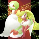  artist_name bow character_name colored_skin commentary_request footwear_bow gardevoir gen_3_pokemon gen_7_pokemon mega_gardevoir mega_pokemon orange_eyes pokemon pokemon_(creature) sasabunecafe shoe_removed standing tsareena violet_eyes white_footwear white_skin 