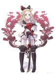  1girl abi_mmo blonde_hair blue_eyes bow bravely_default_(series) breasts closed_mouth edea_lee gloves hair_bow long_hair looking_at_viewer smile solo sword twitter_username weapon 