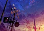  clouds cloudy_sky commentary_request evening mocha_(cotton) night night_sky no_humans original outdoors power_lines railroad_crossing scenery sky star_(sky) starry_sky utility_pole 