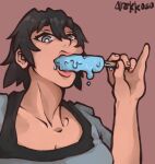  absurdres black_hair blue_eyes breasts food highres large_breasts lipstick looking_at_viewer makeup pinky_out popsicle shiina_mayuri steins;gate sucking 