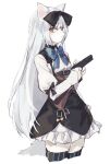  1girl animal_ears cat_ears cat_tail furry furry_female girls_frontline gun handgun highres long_hair official_alternate_costume orange_eyes pinstripe_pattern solo striped sutaa_dasuto-kun tail tokarev_(girls_frontline) tokarev_tt-33 very_long_hair weapon white_hair 