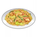  artist_request beans chicken_(food) commentary english_commentary food food_focus genshin_impact lowres no_humans noodles official_art plate still_life third-party_source transparent_background yakisoba 