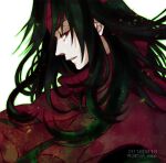  1boy 39cva black_hair cloak final_fantasy final_fantasy_vii headband long_hair looking_at_viewer looking_to_the_side messy_hair pale_skin red_cloak red_eyes red_headband vincent_valentine 