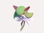  colored_skin full_body gen_3_pokemon green_hair highres kirlia looking_to_the_side no_humans pn_(ltpn_257) pokemon pokemon_(creature) red_eyes simple_background solo white_background white_skin 
