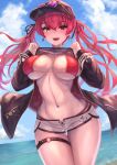  breasts denchi_more_power highres hololive houshou_marine short_shorts shorts swimsuit virtual_youtuber 