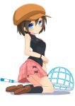  1girl breasts brown_hair butterfly_net closed_mouth hand_net highres inon looking_at_viewer saru_getchu short_hair simple_background skirt solo white_background 