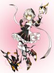  1girl android artist_request code:_failess_(elsword) drone earpiece elsword eve_(elsword) facial_mark floating forehead_jewel frills full_body leg_ribbon looking_at_viewer moby_(elsword) official_art remy_(elsword) ribbon short_hair transparent_background wavy_hair 