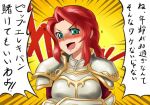  armor blush fire_emblem fire_emblem:_souen_no_kiseki fire_emblem_path_of_radiance fire_emblem_radiant_dawn green_eyes mafen open_mouth red_hair redhead titania translation_request 