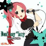  album_cover breasts cover don&#039;t_say_lazy k-on! large_breasts long_hair microphone miura_akane open_mouth pink_hair ponytail solo star 