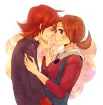  1girl alternate_costume blush brown_hair couple hat kotone_(pokemon) pocky1202 pokemon pokemon_(game) pokemon_gsc red_hair redhead silver_(pokemon) silver_(pokemon)_(remake) twintails 