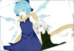  bad_id blue_eyes blue_hair bow braid cirno cirno-nee izayoi_sakuya red_eyes ribbon scarf short_hair souka_(souspirit) touhou white_hair young 