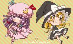  blonde_hair chibi equal_(melomelopunch) ikooru kirisame_marisa lowres multiple_girls patchouli_knowledge purple_eyes purple_hair touhou yellow_eyes 