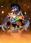  blue_hair elfbomb hat highres hinanawi_tenshi long_hair red_eyes sitting solo sword sword_of_hisou touhou weapon 