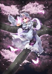  butterfly fan hat highres mary_janes pink_hair red_eyes saigyouji_yuyuko shoes short_hair solo touhou tree yukako 