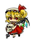  chibi flandre_scarlet glowing glowing_eyes hat laevatein polearm red_eyes shaded_face side_ponytail simple_background skull socha solo spear touhou transparent_background weapon wings you_gonna_get_raped 