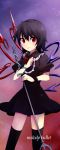  black_legwear black_thighhighs dress houjuu_nue melodybullet polearm red_eyes short_hair snake solo thigh-highs thighhighs touhou trident weapon wings 