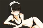  bikini black_hair breasts cleavage empty_eyes kawanakajima long_hair maid_headdress simple_background smile solo swimsuit 