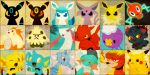  drifloon espeon furret glaceon jolteon kingdra magmar marshtomp milotic misdreavus nintendo no_humans pikachu pokemon rotom scizor shinx shiny shiny_pokemon shroomish tetsuko_(pixiv) umbreon 