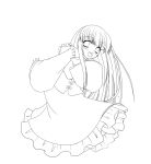  1girl highres houraisan_kaguya leaning_forward lineart long_hair monochrome narumi_(sweet-potato) open_mouth simple_background sleeves_past_wrists solo teeth touhou 