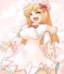  /\/\/\ blonde_hair bondo bow breasts closed_eyes hair_bow highres impossible_clothes impossible_shirt large_breasts lily_white shirt touhou 