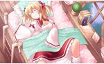  bed blanket blonde_hair bow closed_eyes gisyo hair_bow lying on_back short_hair sleeping smile solo sunny_milk touhou twintails wings 