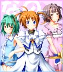  bad_id blush crossover flat_chest haruue_erii highres ihara_natsume mahou_shoujo_lyrical_nanoha mahou_shoujo_lyrical_nanoha_the_movie_1st omamori_himari raising_heart shizuku_(omamori_himari) smile takamachi_nanoha to_aru_kagaku_no_railgun to_aru_majutsu_no_index 