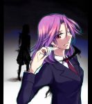  kajiki_yumi mahjong mahjong_tile multiple_girls purple_hair red_eyes saki school_uniform supei touyoko_momoko wink 