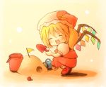  bucket child closed_eyes eijima_moko flandre_scarlet hat kneeling lowres open_mouth playing sand sand_castle short_hair shovel side_ponytail smile touhou wings worktool 