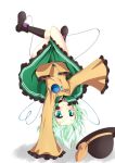  green_hair handstand hat heart highres komeiji_koishi ribbon short_hair smile solo touhou tyata-maru upside-down 
