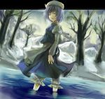  blue_eyes blue_hair forest hat letty_whiterock nature rifsom short_hair tears touhou water 